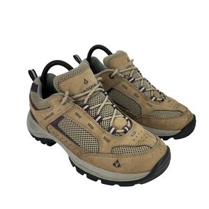 Vasque Hiking Shoes Womens Size 8.5M Tan Purple Leather Mesh Trail Vibram
